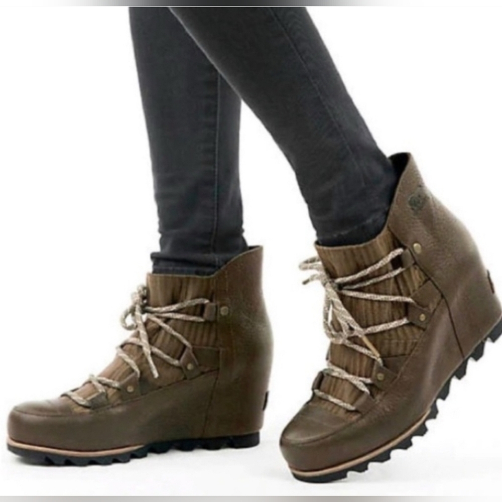 Sorel Green Leather Wedge Joan Of Arctic Winter Lace Up Boots Size 8​​